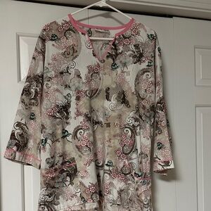 Pink Trim Paisley Floral Scrub Top